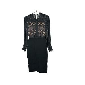 CATHERINE DEANE Black Button Front Noelle Lace Style Midi Dress Size US 4